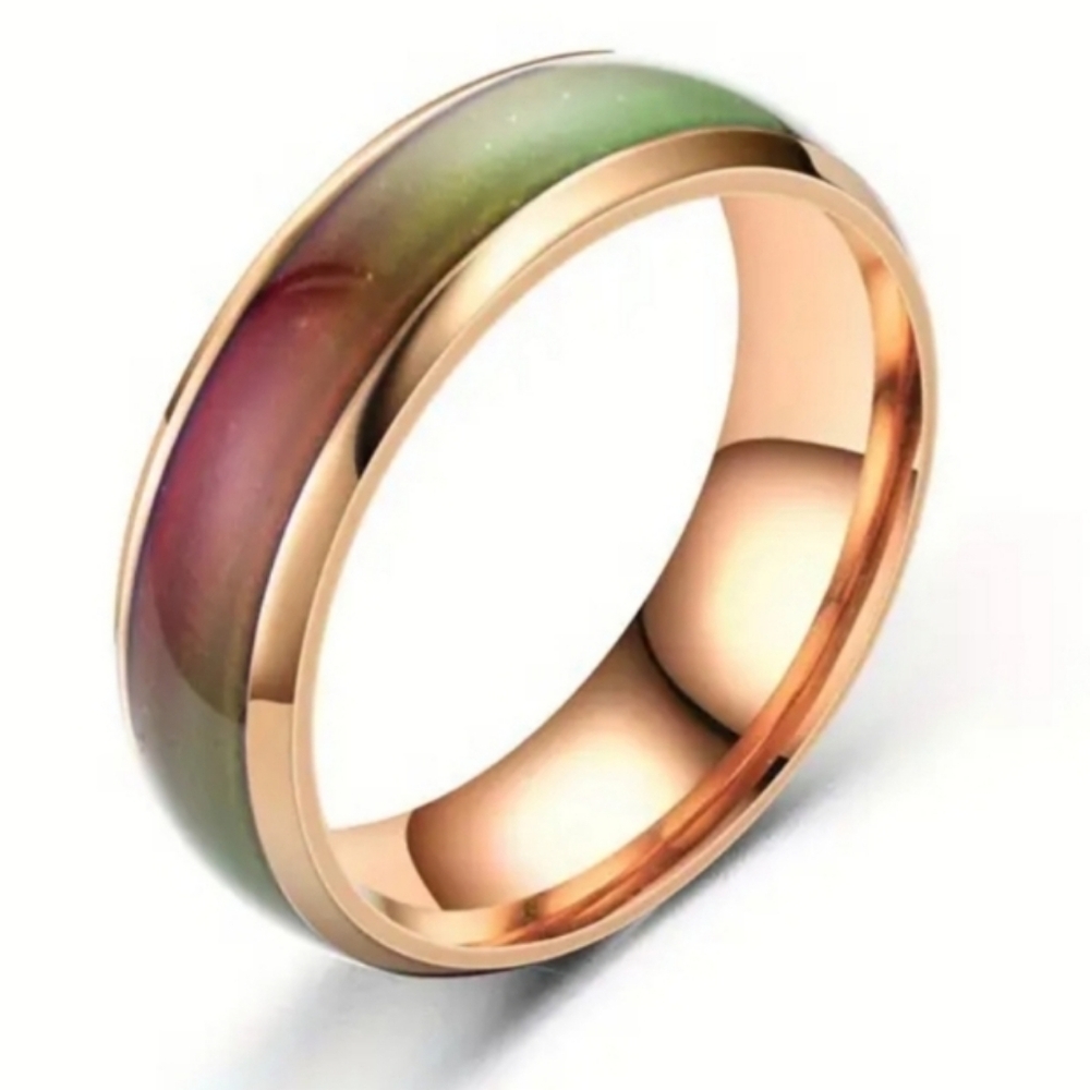 Gold and Green Mood Ring with Color-Changing Effect Sz 11